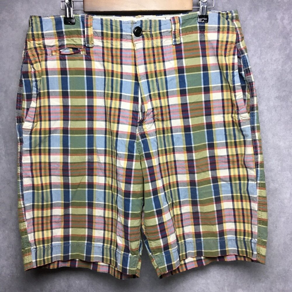 American Eagle Mens‎ Plaid Shorts size 34 Multicolor Flat Front Pockets Casual